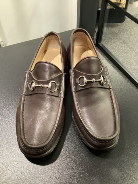 Pre Owned Gucci Sz 9.5 Brown w/ Silver Hardware Loafer Shoe