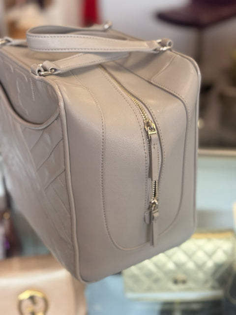 Tory Burch Alexa 2 Handle Chevron Grey Leather Hand Bag Bowler