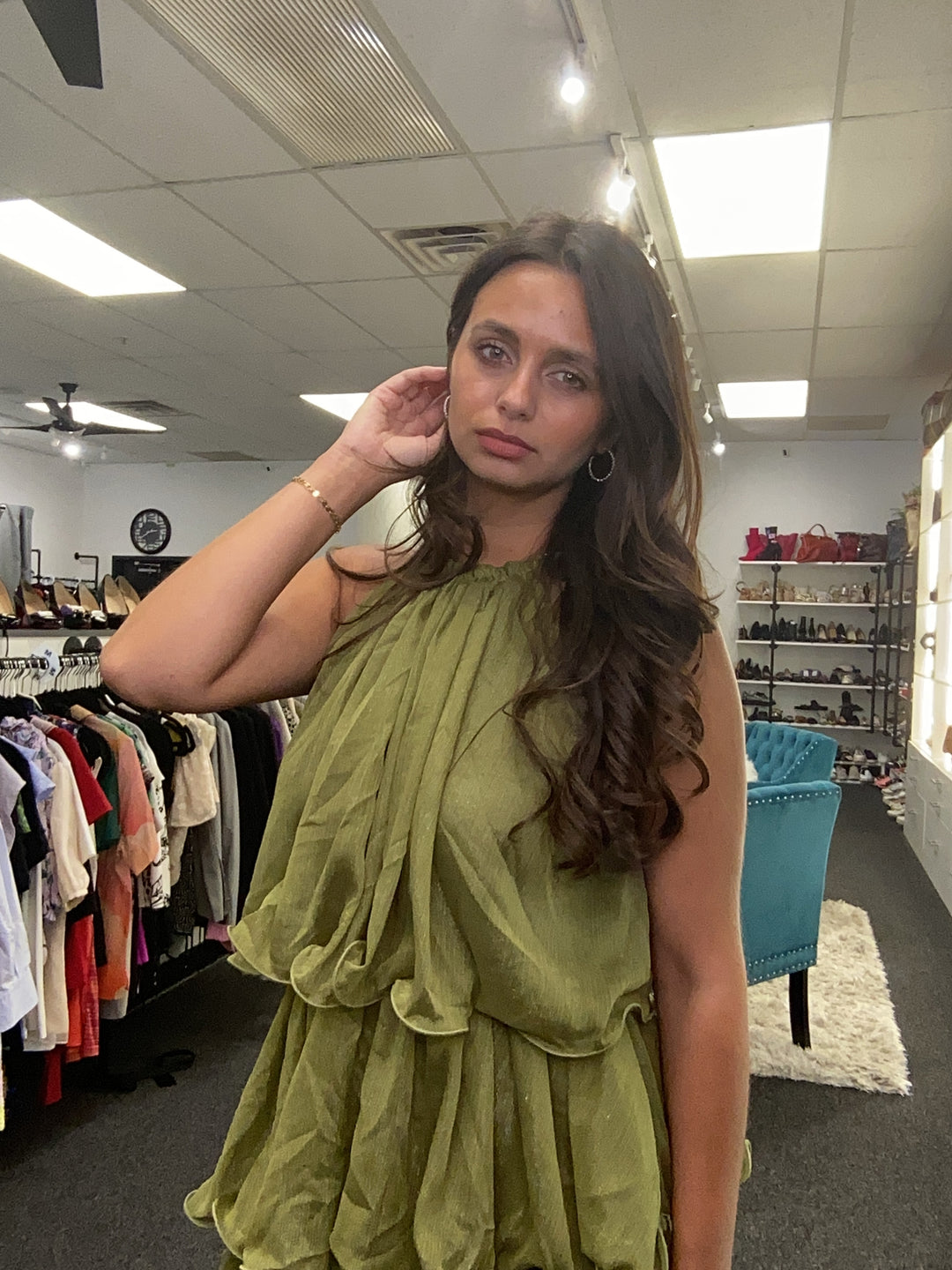 Green 3 Tier Halter Dress Sz S