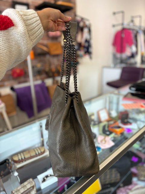 Gucci Leather Gunmetal Soho Chain Totes Hand Bag