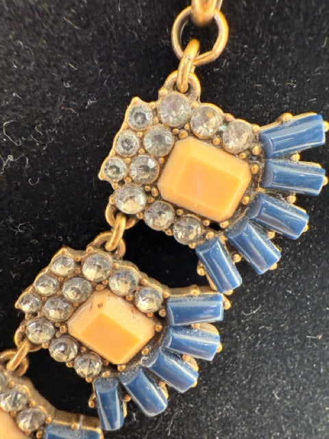 Pre Owned J Crew Gold Plated w/ Station Peach and Navy CZ faux stones Necklace.
