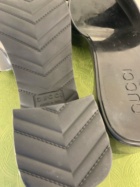 NIB Gucci Sz 38 Black Plastic Block Heel Designer Shoes