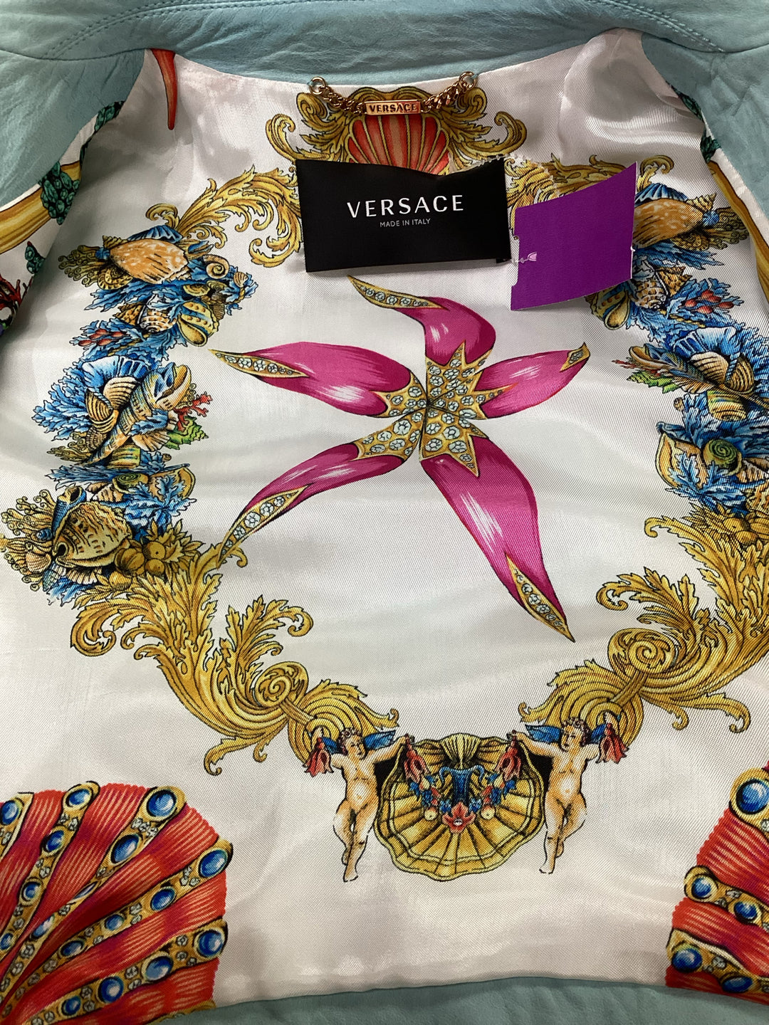 Versace Mint Leather Moto Jacket Size 40