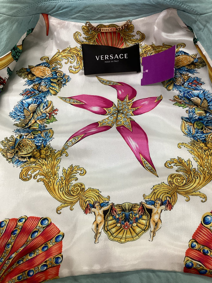 Versace Mint Leather Moto Jacket Size 40