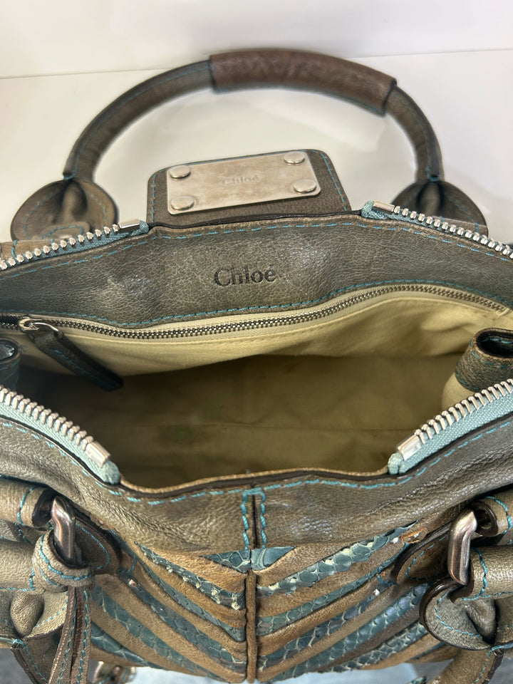 Chloe Snakeskin/Calfskin Chevron Paddington Designer Bag
