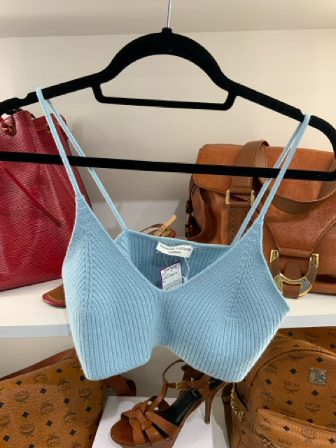 Pre-Owned Scanlan Theodore 2-Piece Set featuring a long-sleeve 3-button Sz M V-neck cardigan paired with an XS bustier in a soft blue hue.
