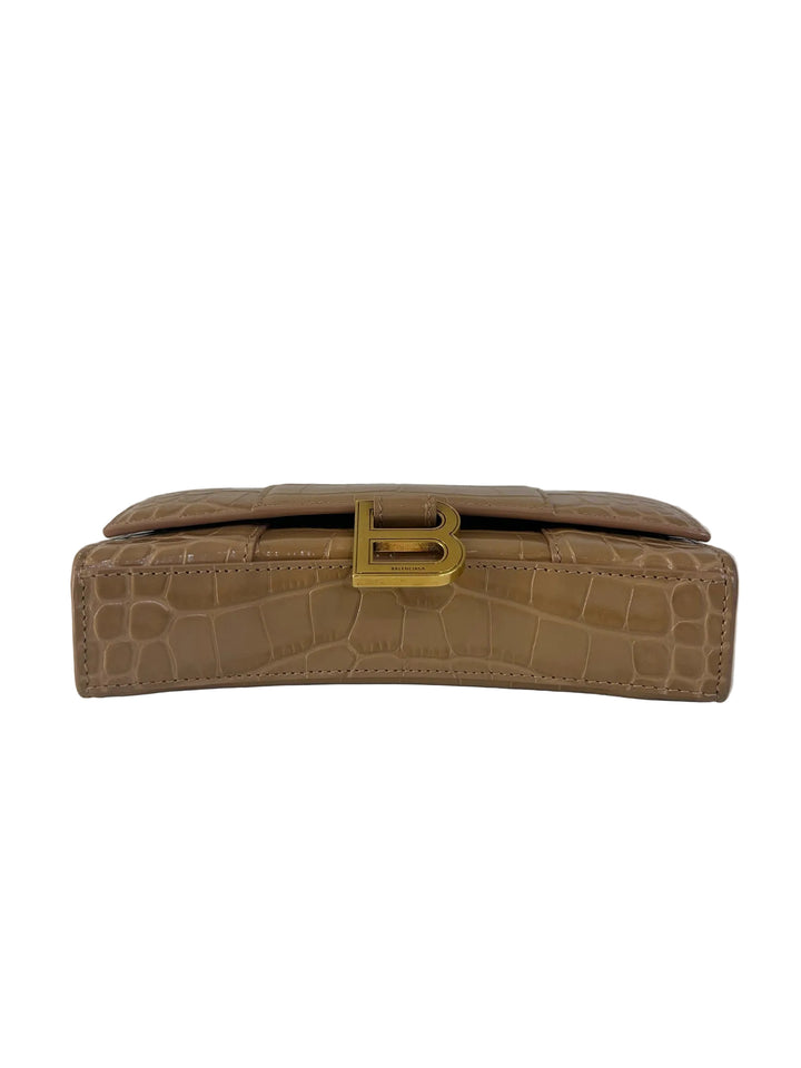 Balenciaga Leather Croc Print Designer Wallet on Chain
