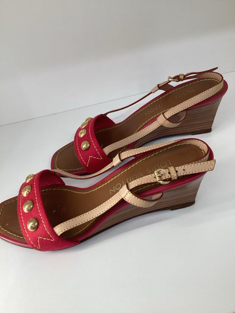 36.5 Louis Vuitton Red Wedge Heels Shoes Sandals