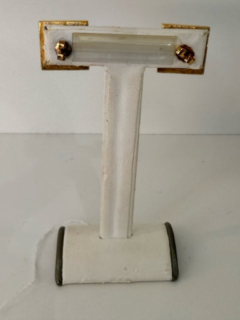 Givenchy Gold VTG Square G Salmon/Gray PARIS/NEW YORK 1978 Designer Earrings