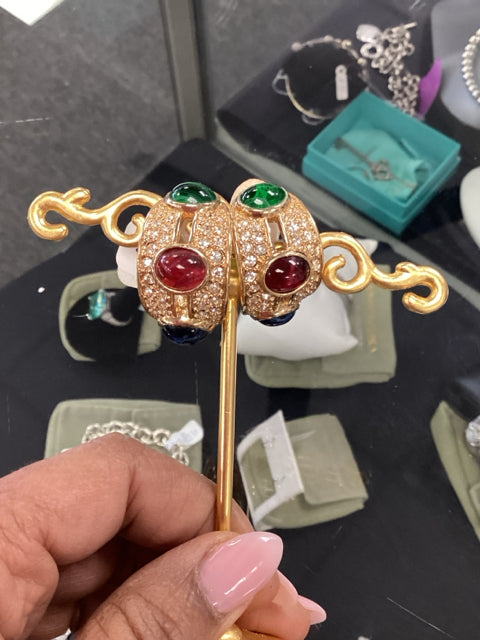 Vintage Gold Earrings w/ Cabochon Beads