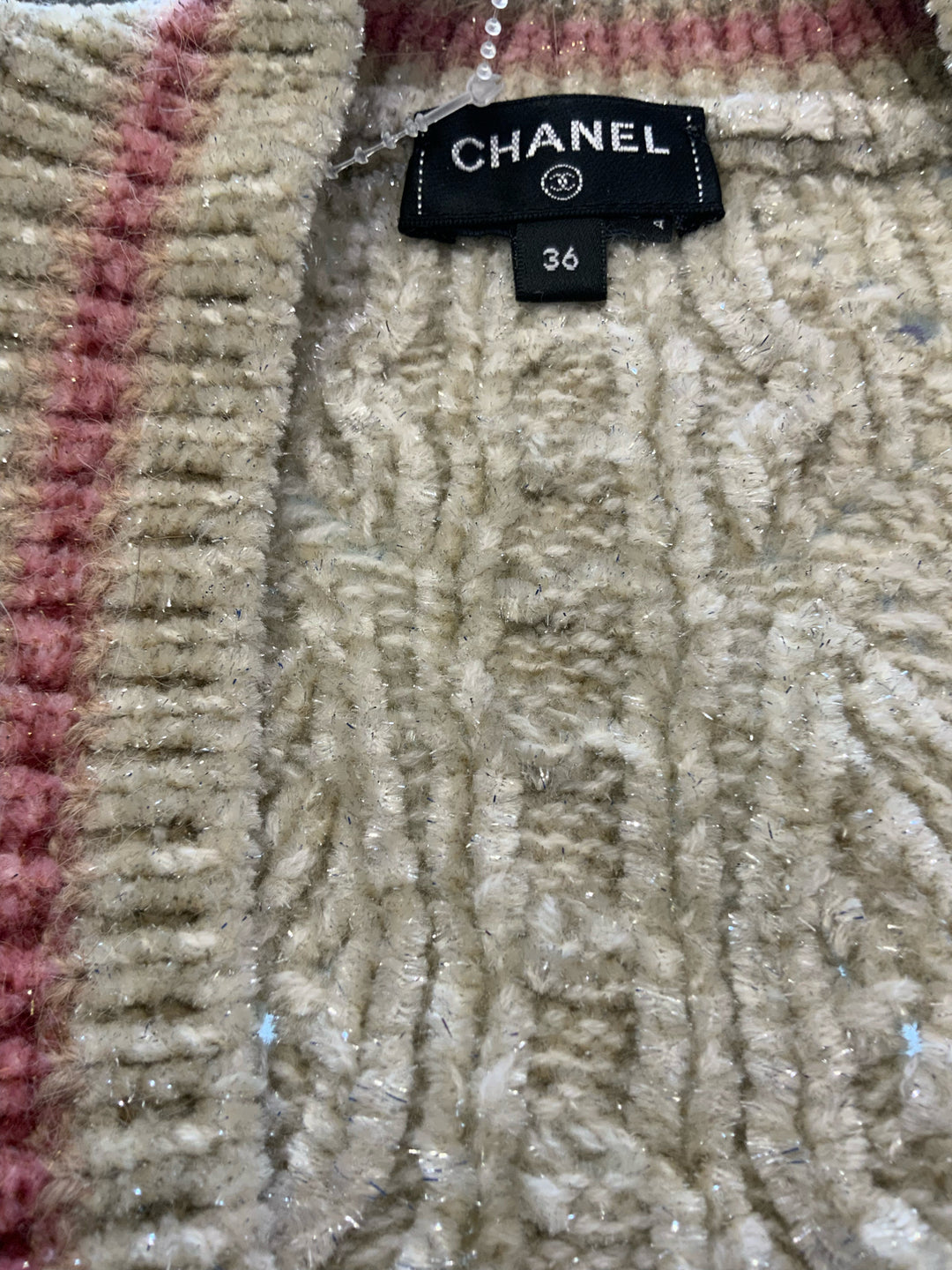 Chanel 24 V-Cardigan Sequin CC Logo Patch Size 36