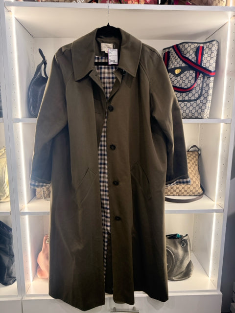 SEZANE Sz 42 Olive Green Trench Jacket Coat w/ Plaid Lining