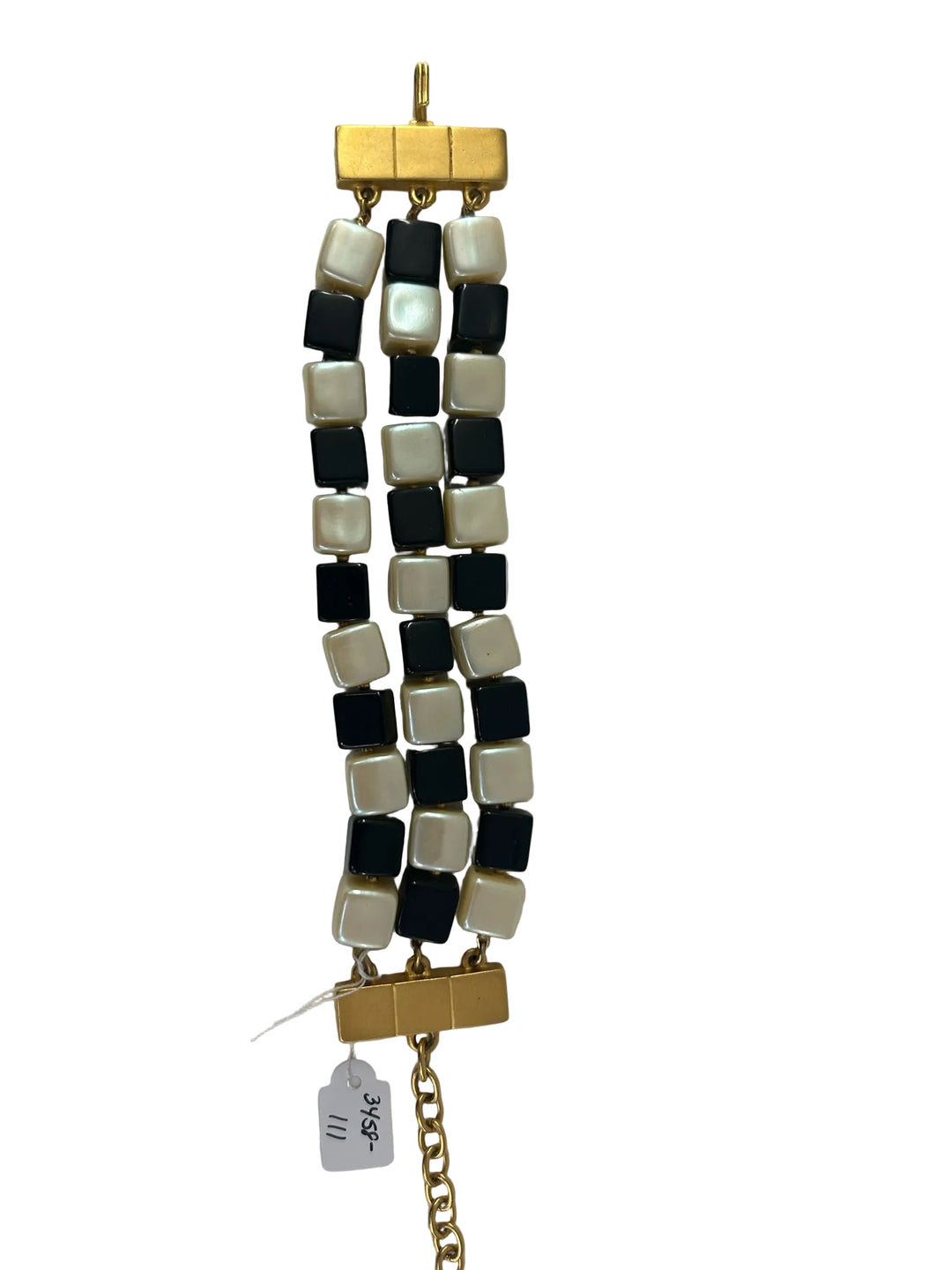 Vintage Karl Lagerfeld 3 Strand Cubes Gold, Blk, White Bracelet