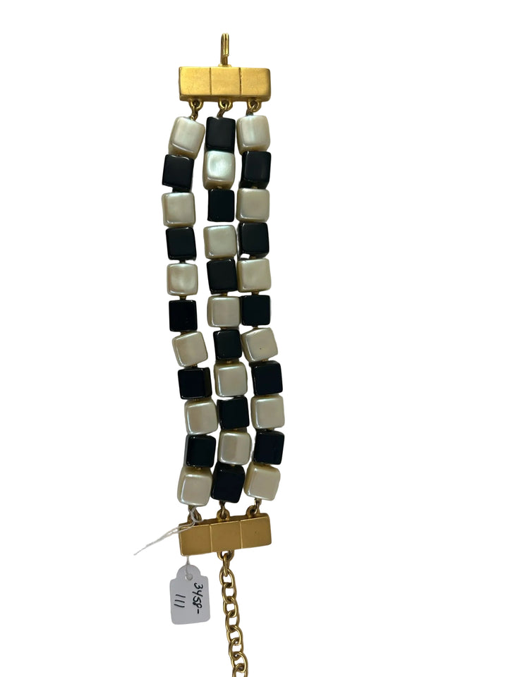 Vintage Karl Lagerfeld 3 Strand Cubes Gold, Blk, White Bracelet