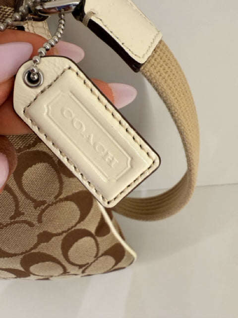 Pre Owned  Coach Logo Canvas Tan and Brown Cross Body
