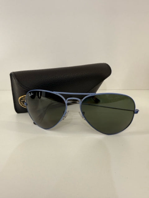 Pre Owned Ray Ban Aviator Large Blue Metal Sunglasses w/ Case