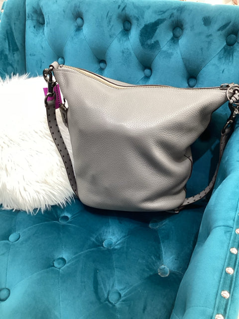 NWT Coach Zip Top Stud Strap Grey Pebbled Leather Bag Tote Purse