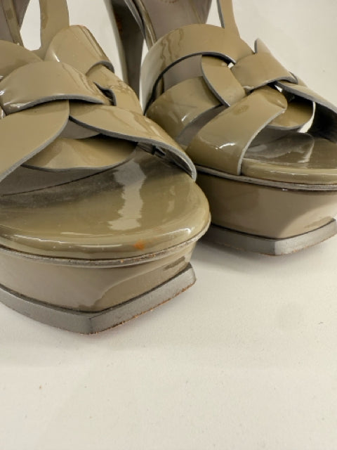 Pre Owned Yves Saint Laurent z 40 Designer Patent Leather Tribute Tuape Neutral Shoes