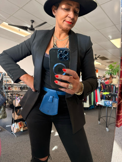 Louis Vuitton 85/34 epi bright blue gold buckle Belt