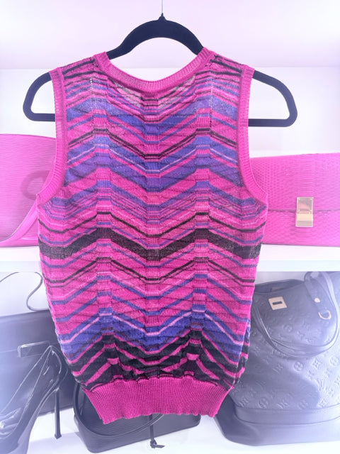 Missoni Sz 2 Sleeveless Chevron Stripes Ribbed Sweater