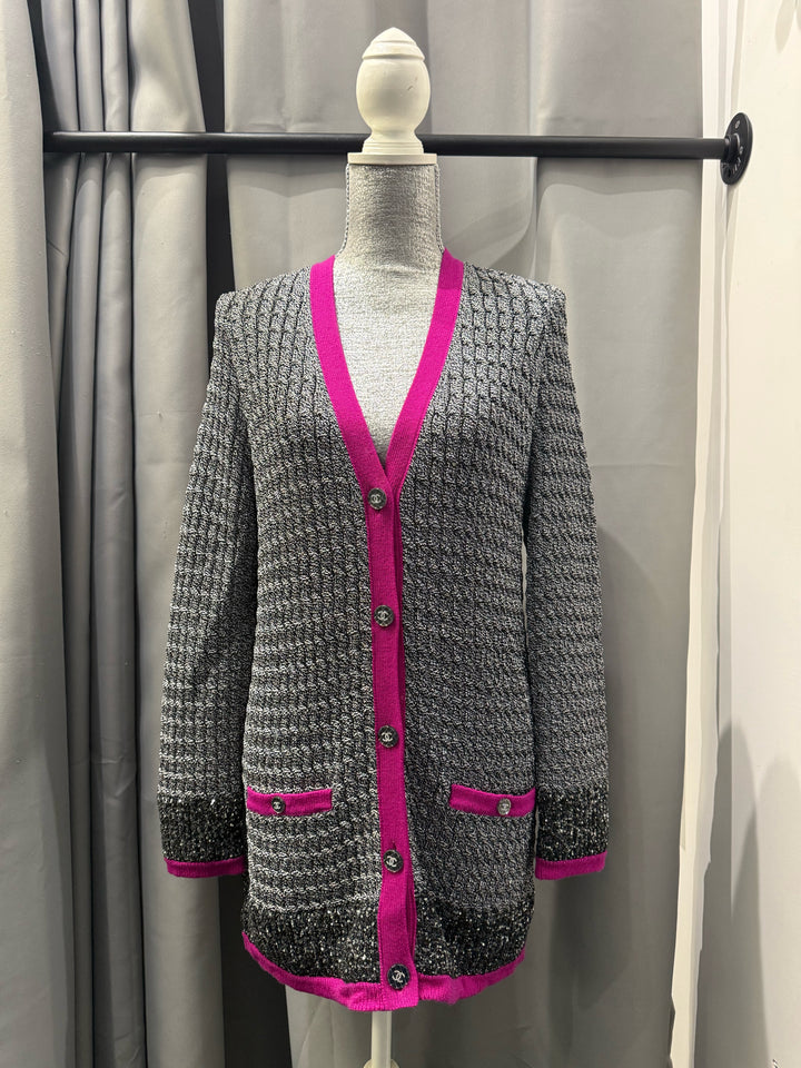 Chanel Metallic V-Neck CC Buttons Cardigan Size 38
