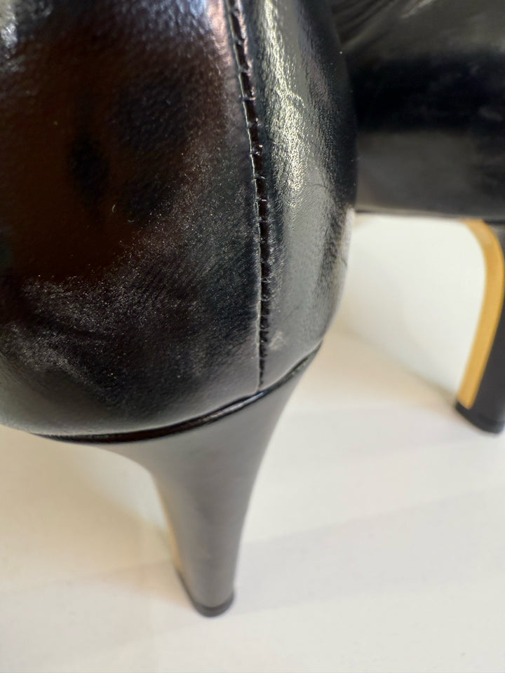 Chloe' Chloe Ankle Cut Boot Side Zipper Gold Heel Size 41 Designer Shoes - Leather, Black - alternate product view 6