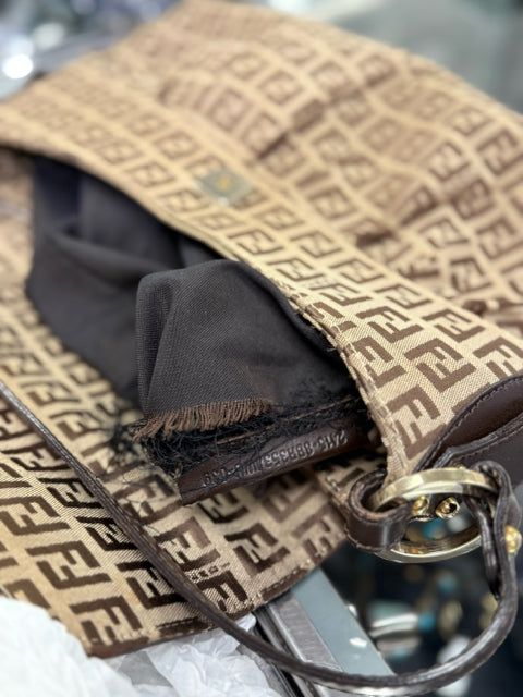Fendi Canvas Brown FF Monogram Shoulder Bag Designer