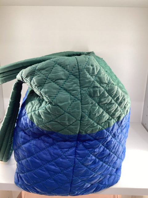 Pre Owned Mz Wallace Nylon Green/Blue X LARGE 2 Strap Quilted Tote Bag