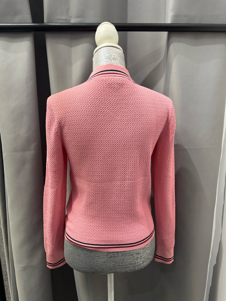 Chanel 2023 Paris-Daker L/S Textured Knit Polo Top Sz 38