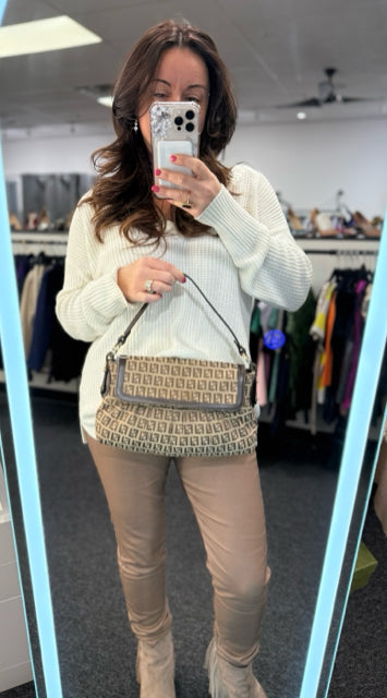 Fendi Canvas Brown FF Monogram Shoulder Bag Designer