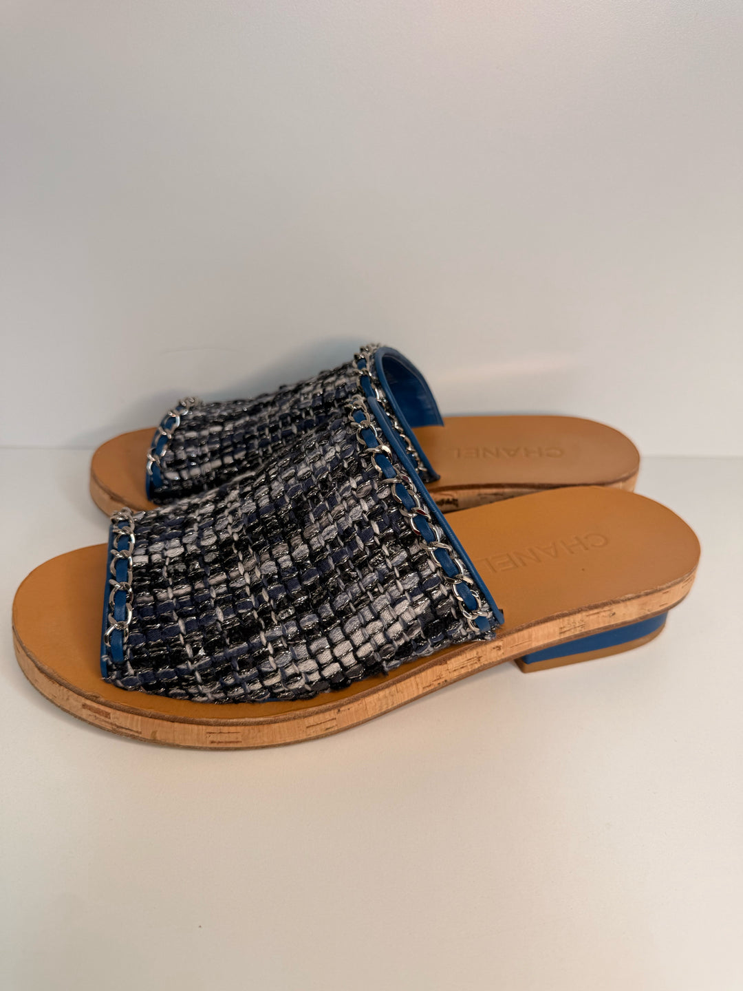 Chanel Blue Tweed Mule Sz 38.5
