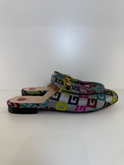 Gucci Mules Sz 7.5 Silver with Multi Color G's Shoes Slides