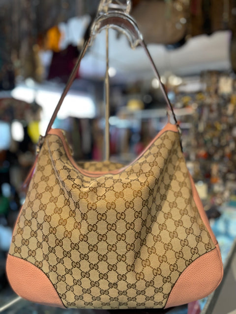 Gucci GG Canvas Leather Hobo Bag  Designer Handbag