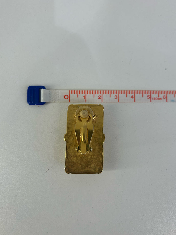 Vintage Karl Lagerfeld Clip On 1.5" Square Stone Earrings