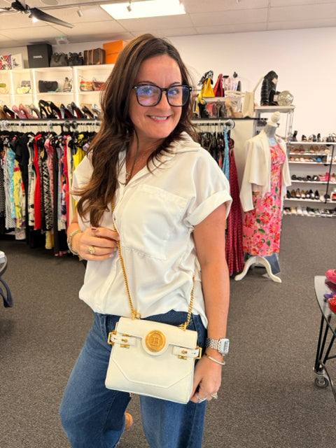Pre Owned Balmain B-Buzz 23 Gold Hardware Convertible Cross Body w dust bag Designer Bag