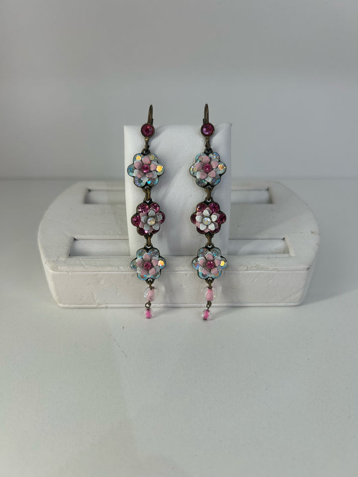 Michal Negrin Pink Flower Dangle Earrings