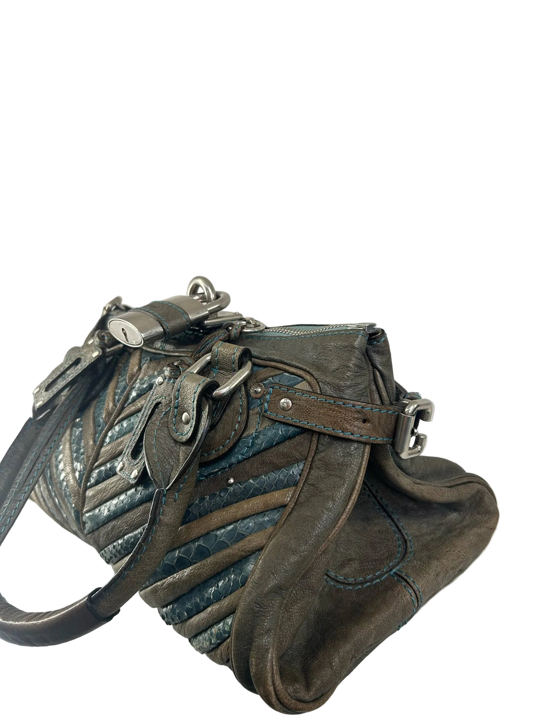 Chloe Snakeskin/Calfskin Chevron Paddington Designer Bag