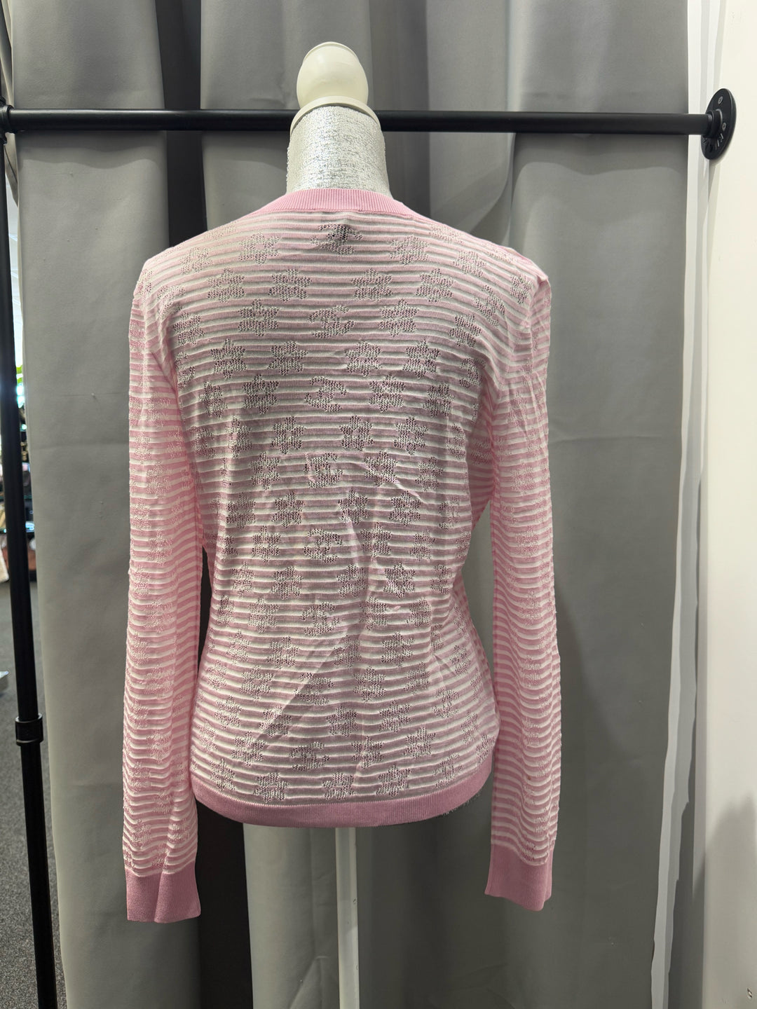 Chanel 24C L/S Openwork Knit Floral & CC Top Size 40