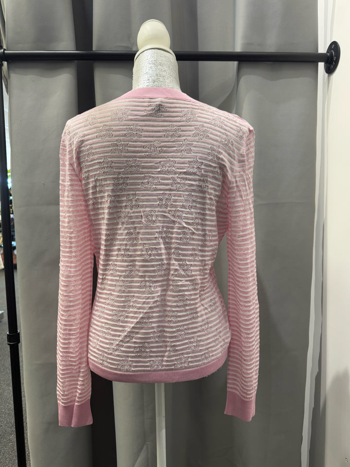 Chanel 24C L/S Openwork Knit Floral & CC Top Size 40