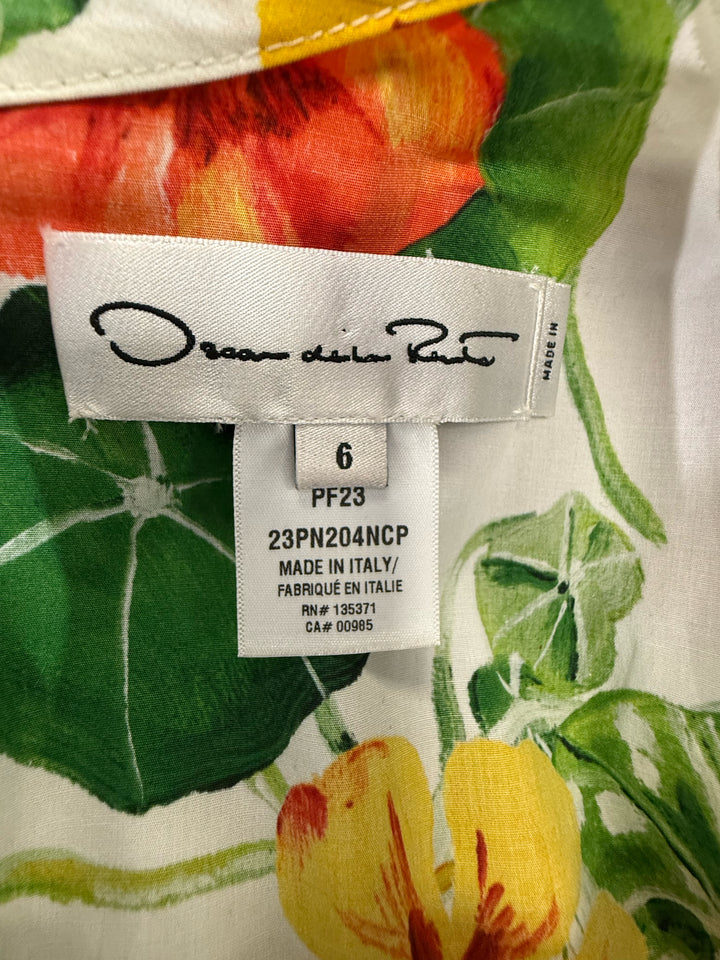 Oscar De La Renta Multi Floral Print w Belt Dress Size 6