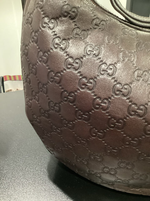 Gucci Brown Leather Twins Guccissima Designer Shoulder Bag