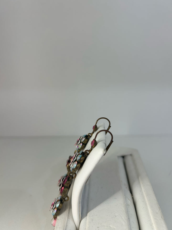Michal Negrin Pink Flower Dangle Earrings