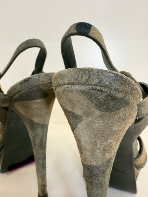 Pre Owned Yves Saint Laurent Sz 6 Camo TRIBUTE Suede 5" Sandals Shoes