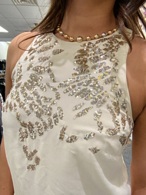 Bebe Sz XXS Creme Halter w Gold Sequin Mini Dress