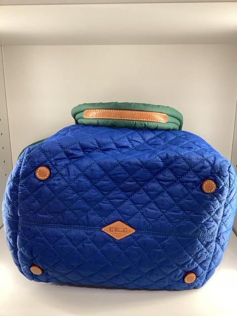 Pre Owned Mz Wallace Nylon Green/Blue X LARGE 2 Strap Quilted Tote Bag