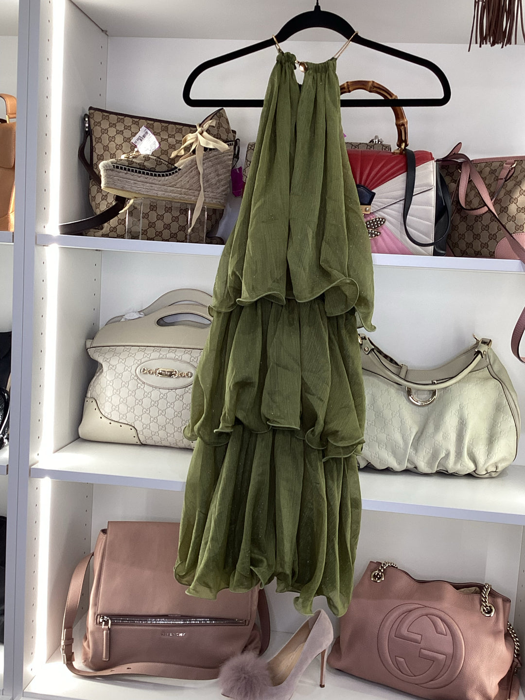 Green 3 Tier Halter Dress Sz S