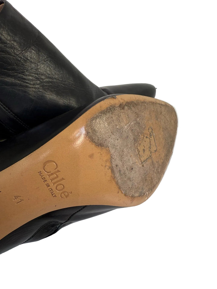 Chloe Ankle Cut Boot Side Zipper Gold Heel Sz 41 Designer Shoes