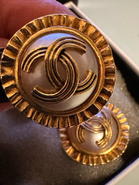 Chanel Designer Ribbon Dot  Earrings Clip On Vintage 1994