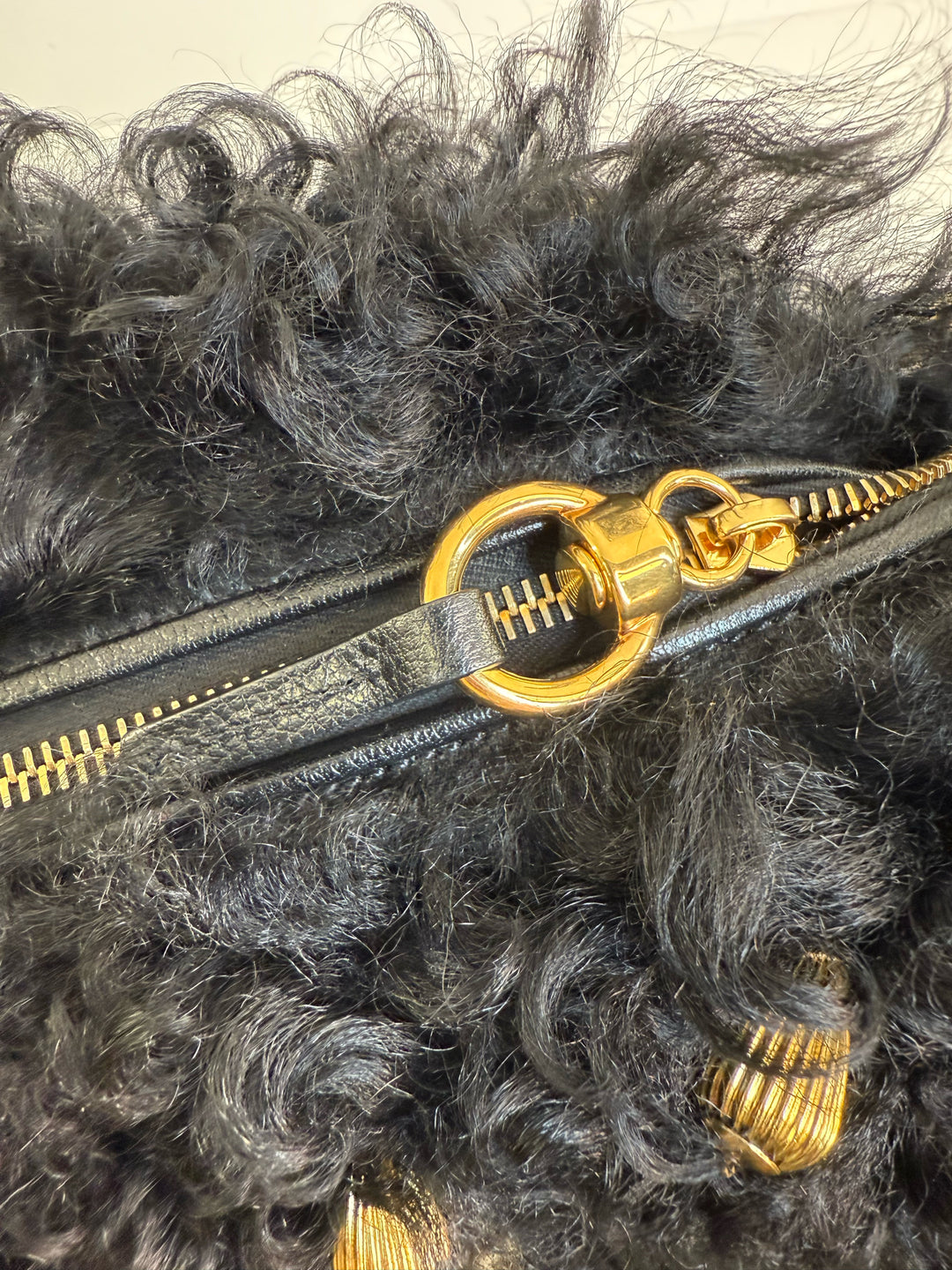 Chloe Chain Black Horse Shoulder Bag in Curly Shearling