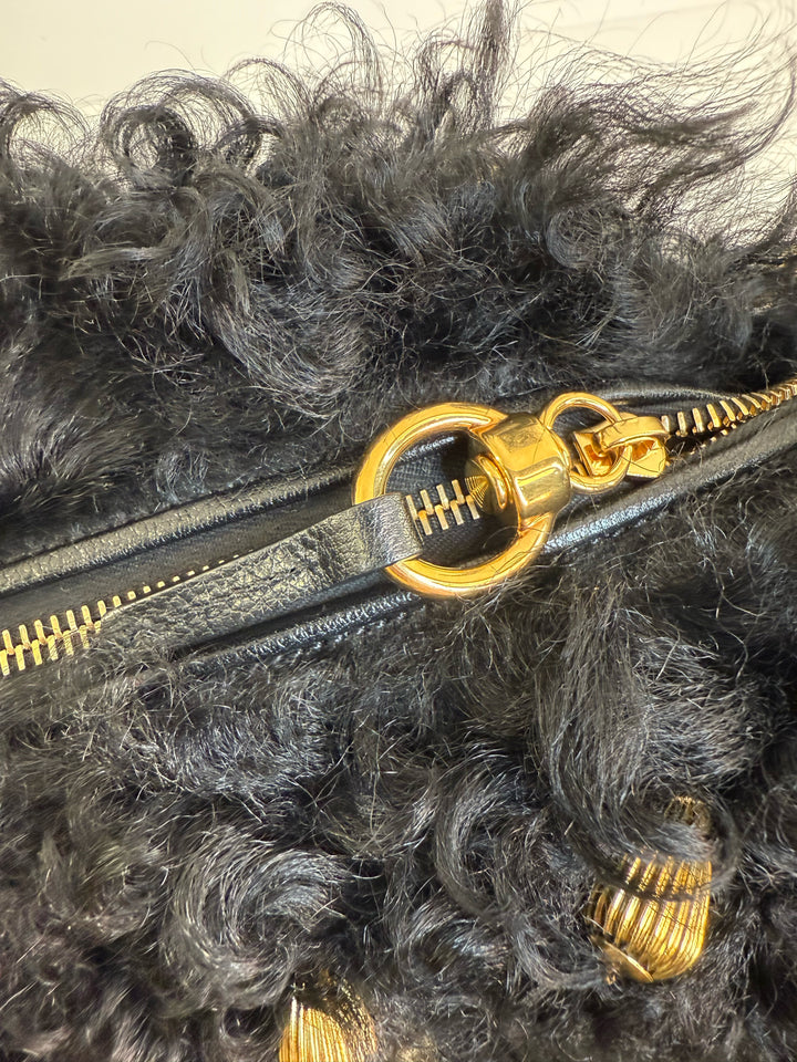 Chloe Chain Black Horse Shoulder Bag in Curly Shearling